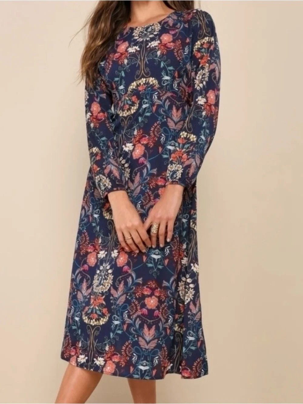 I Madeline Garden Splendor Floral Empire Waist Midi Dress Size Small - Picture 1 of 12